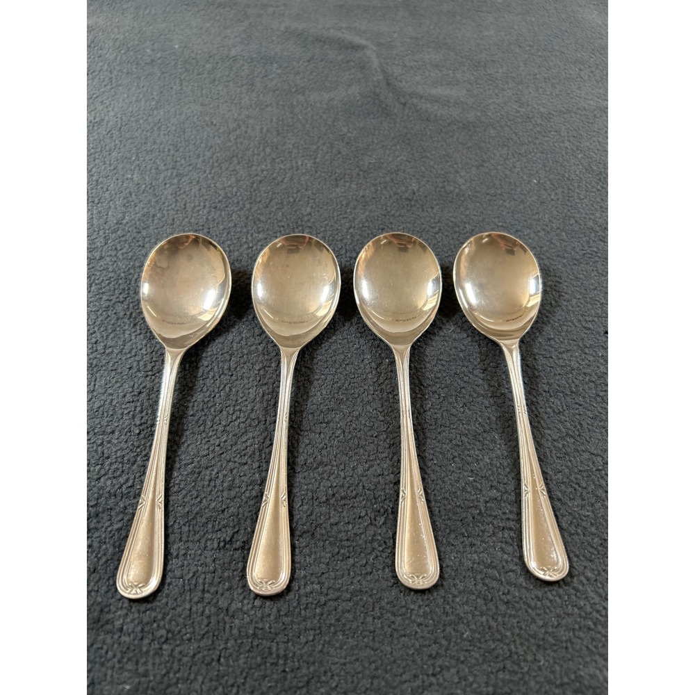 Sipelia Nickel Plate Spoons Set of 4 Vintage Art Deco Style Flatware Silver Tone